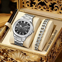 LP62 Ensemble de 4 montres à quartz carrées en alliage argenté pour homme, étanches, pour affaires, avec collier, bracelet et bague assortis – Cadeau sélectionné