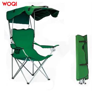 Chaise de camping pliable Woqi avec pare-soleil, tissu Oxford vert, cadre en aluminium, chaise de jardin, utilisation portable en extérieur - Product Image 1