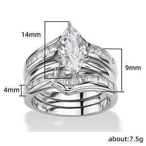 Set di Anelli di Fidanzamento in Zirconia per Donne, Elegante Gioiello da Matrimonio con Micro Pavé, Tre Pezzi Impilabili, Idea Regalo - Product Image 4