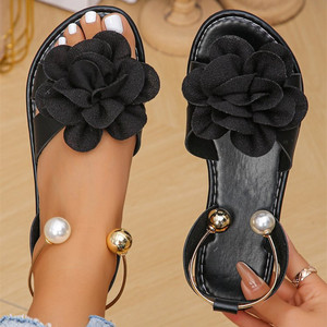 <span class=keywords><strong>Sandales</strong></span> plates à lanières cheville en perles pour femmes, nouveau style été 2026, grandes tailles, <span class=keywords><strong>sandales</strong></span> florales tendance, vente en gros - Product Image 1