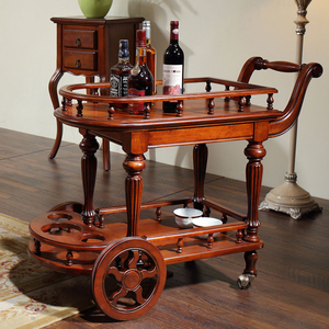 รถเข็นไม้แท้สำหรับรับประทานอาหารสไตล์อเมริกันหรูหรารถเข็นใส่ชาและเครื่องดื่มขนาดเล็กแบบถือได้ที่จับแก้วไวน์เฟอร์นิเจอร์บ้านทันสมัยปรับได้ - Product Image 2