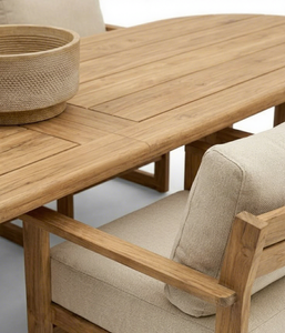 Ensemble de table de jardin en teck tropical en bois, mobilier de salle à manger d'extérieur, chaises rembourrées, sièges au bord de la piscine - Product Image 4