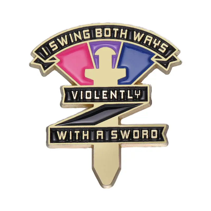Pin Esmalte LGBTQ Eu Swing Ambas as Maneiras Violentamente Com Uma Espada Bi Pride Brooch Lapel Badge Presente De Jóias De Alta Qualidade Para Chapéus