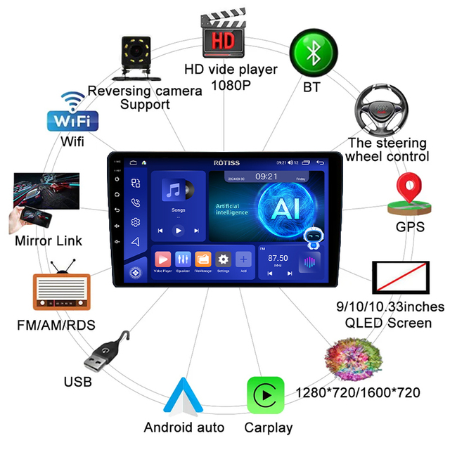 Android Car Dvd Player 2 Din Radio Large Screen Wireless Carplay Android Auto 4G Wifi Rds Dsp Dual Usb