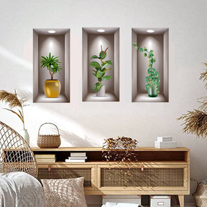 3D plantes en pot plantes vertes fleurs <span class=keywords><strong>triptyque</strong></span> peinture salon entrée décoration mur trou réparation autocollants - Product Image 4