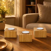 Portavelas de Madera Personalizado, Juego de Velas de Té con Nombre Grabado, Recuerdo de Boda, Decoración del Hogar, Venta al Por Mayor, Fabricante OEM