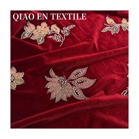 Tissu brodé en velours élastique de luxe léger, à sequins tridimensionnels et perles tubulaires, pour robes en tricot et Qipao pour filles