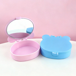 Pink Bear Shape Plastic Storage <b>Box</b> With <b>Mirror</b> Jewelry Organizer For Desk Use - Product Image 2