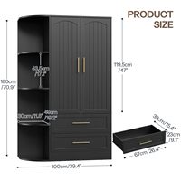 Armoire noire moderne SENYU avec 2 tiroirs, portes à charnières, style Shaker, poignées en laiton, grande capacité, meubles de rangement pour chambre à coucher