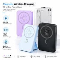 Chargeur sans fil magnétique HYTO 22,5 W, charge rapide, câbles intégrés, support, powerbank portable pour iPhone, Android, montre connectée, écouteurs