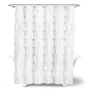 <span class=keywords><strong>Tenda</strong></span> da Doccia Vintage Stile Fattoria con Stampa Floreale <span class=keywords><strong>Lilla</strong></span>, Materiale in Lino e Poliestere con Stampa Digitale a Righe e Ganci Inclusi - Product Image 1