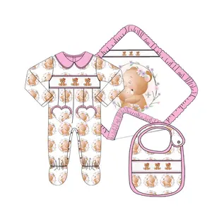 Peuter Meisjes Kleding Sets Boetiek Causale Lange Mouw Baby Gesmokt Jurk Kinderen Winter Pyjama Outfits