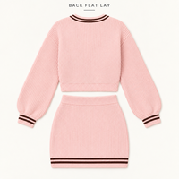 Ensemble tricoté personnalisé pour femmes, haut à col en V à manches longues et jupe mini, tenue en 2 pièces pour un usage quotidien décontracté