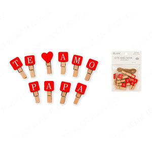 Ilan Mollette in Legno 3,5 Cm 10 Pezzi con Scritta 'I Love You Dad' a Forma di Cuore e Corda di Iuta - Product Image 2