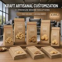 Ecologisch verantwoorde kraftpapieren snackzak, staande pouch, folie gevoerd, gelamineerd, hersluitbaar, 100g 250g, op maat gemaakte biologische zak voor noten, gedroogd fruit en biscuits