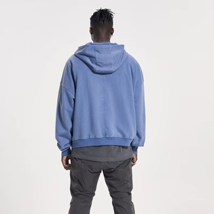 Men's Quarter <b>Zip</b> Oversized Pullover Hoodie Streetwear Distress Acid Wash 100% Cotton Breathable Full Customization <b>Hooded</b> Solid - Product Image 4