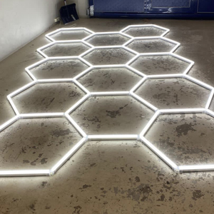 Lampe de <span class=keywords><strong>garage</strong></span> <span class=keywords><strong>LED</strong></span> 14 grilles en forme de nid d'abeille, éclairage <span class=keywords><strong>LED</strong></span> RGB <span class=keywords><strong>hexagonal</strong></span> moderne pour atelier de detailing automobile et <span class=keywords><strong>garage</strong></span> - Product Image 6
