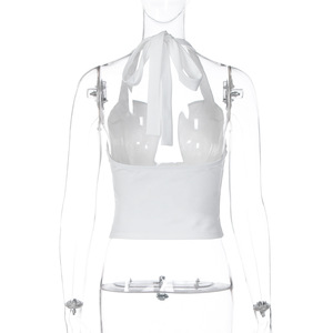 Haut court sexy à col licou et décolleté plongeant, style mode été 2026, pour <span class=keywords><strong>femme</strong></span>, coupe ajustée et moulante, type camisole - Product Image 5