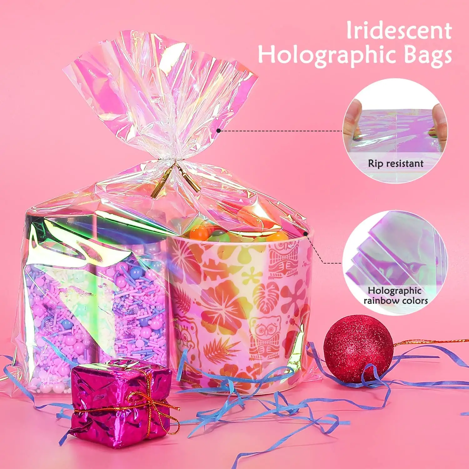 베이비 샤워 결혼식 생일 파티 선물 포장 무지개 빛깔의 셀로판 가방 셀로판 치료 포장 가방