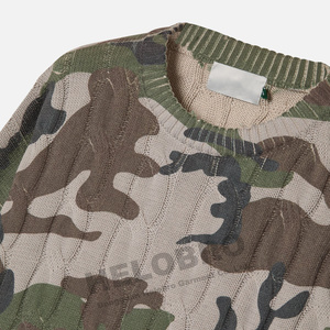 Suéter de punto de camuflaje de algodón de gran tamaño de invierno de fabricante personalizado, suéter de cuello redondo desgastado para hombre, suéteres de punto de camuflaje para hombre - Product Image 4