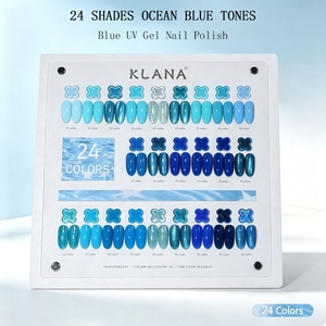 Kit de vernis à ongles gel bleu 24 couleurs très populaire, haute saturation des couleurs, gel UV effet œil de chat avec nuancier pour académie de formation en manucure - Product Image 1