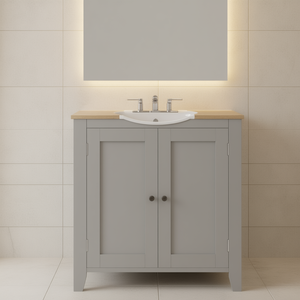 Gray Bathroom <b>Vanity</b> 30 In Wood Cabinet With Ceramic Basin Traditional Style Floor Standing - Product Image 2