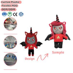 Peluche Personalizzato Ragazza Unicorno Demone OEM ODM, Bambola di Peluche Personalizzata con Personaggio Cartone Animato, Maglietta Pizza e Ali di Pipistrello - Product Image 1