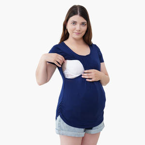 ชุดนอนผ้าไผ่สำหรับผู้หญิงไซส์ใหญ่ เสื้อยืดแขนสั้นสำหรับคุณแม่ตั้งครรภ์พร้อมบราให้นม ชุดคลุมท้องไซส์ใหญ่ ชุดนอนผ้าไผ่โมดอลไซส์ใหญ่ - Product Image 1