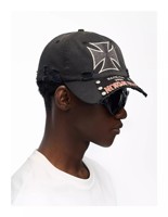 Casquette de baseball unisexe style motard élégante, effet vieilli, avec patch camouflage croix de fer et clous, tactique d'extérieur, petite série, style Dad Hat