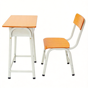 Escritorio Escolar Resistente con Cajón con Cerradura y Gancho para Libros, Patas Metálicas con Estructura Cromada, Muebles para Estudiantes para Aulas Universitarias - Product Image 6