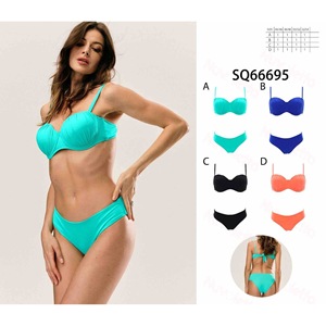 Costume da bagno bikini taglie forti HDJ con controllo pancia, reggiseno push-up e slip a vita alta, tinta unita, due pezzi da donna - Product Image 3