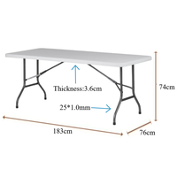 Tables pliantes en plastique HDPE de 183*76*74 cm (6 pieds) en gros d'usine, nouveau matériau, pour restaurant, salle à manger, fête, camping