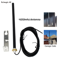 Antena de control de ganancia de 433MHz para abridores de puertas de garaje y persianas, con soporte en L de acero inoxidable y cable coaxial de extensión