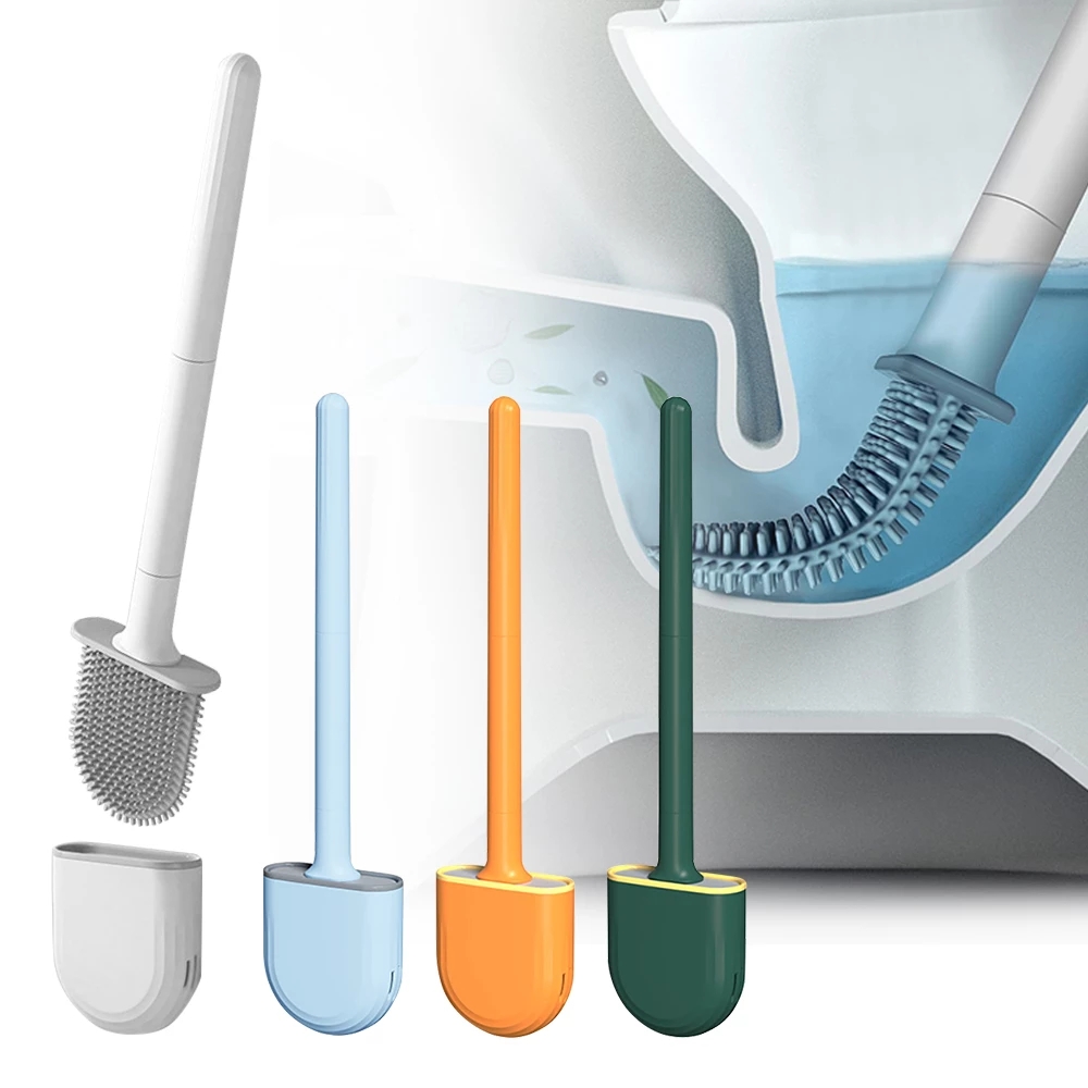 Набор щеток и держателей для унитаза с маленькой щеткой для глубокой очистки, силиконовая щетка для унитаза