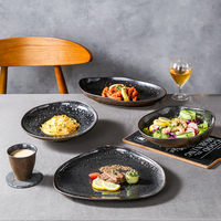 Vaisselle en céramique personnalisée pour hôtel, assiettes modernes, service de buffet, vaisselle, ensemble d'assiettes en céramique noire haute température