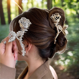 กิ๊บติดผมโลหะลายดอกไม้ Lumiara Forest Lace - กิ๊บหนีบผมทรงหางปลาคุณภาพสูงสำหรับผู้หญิง เครื่องประดับผมลายดอกไม้สไตล์วินเทจ ขนาด 11 ซม. - Product Image 2