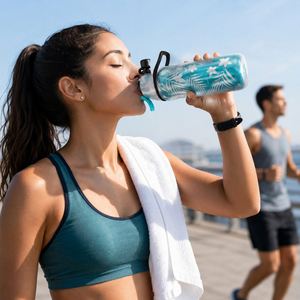 Multi Function Outdoor Sports Cycling Cup Keep Cool 500ml Plastic PE Double Wall <b>Spray</b> Mist <b>Water</b> <b>Bottle</b> With Press Lid Handle - Product Image 2