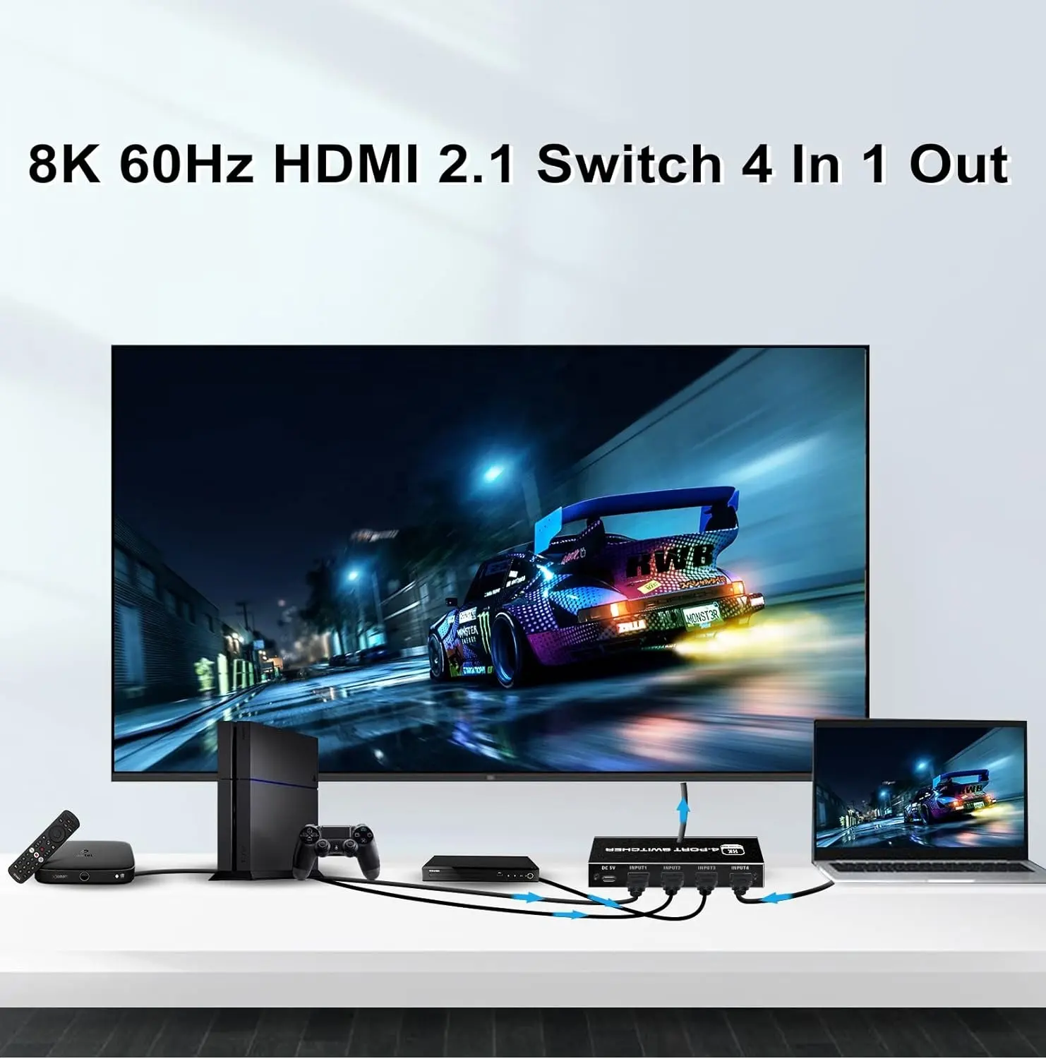 SY 8K 60HZ מתג מפצל HDMI 4K@120Hz HDMI 2.1 מתג 4 2 ב-1 יציאה ממיר אודיו 4x1 עבור PS4 PS5 Xbox hdmi מתג 8k
