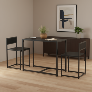 Juego de comedor industrial de 3 piezas con mesa rectangular de metal y 2 sillas negras con respaldo abierto para muebles modernos para el hogar - Product Image 2