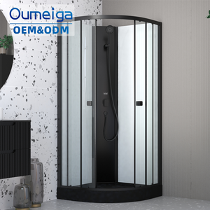 Cabina de ducha multifuncional de cuarto de círculo deslizante moderna Oumeiga, Marco cepillado, aluminio, fácil apertura para baño de apartamento - Product Image 1