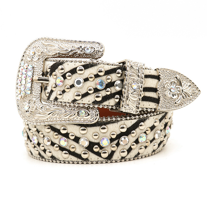 Elegant Zebra Pattern Rhinestone Belt 1pc Luxurious Party Belt Zebra Pattern, Unisex Waistband for  main image 2