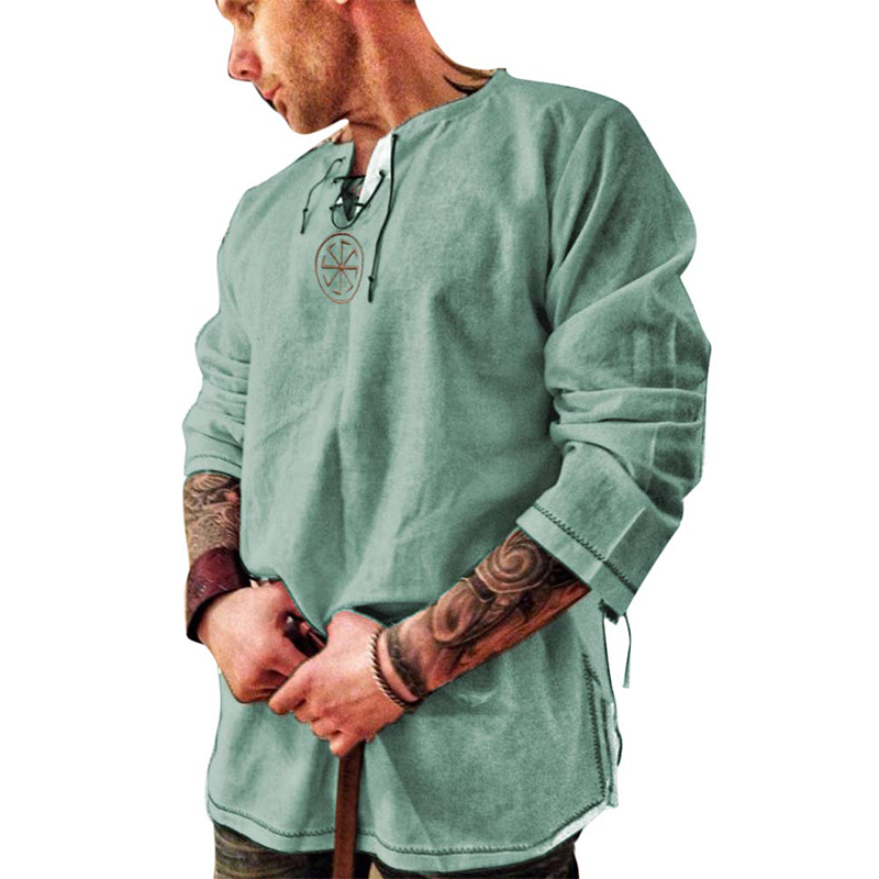 Camicia rinascimentale verde da uomo, blusa medievale