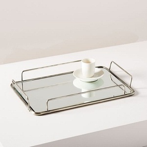 Haute qualité taille personnalisée conception à la main miroir plateau en verre nouveau laiton plaqué en acier inoxydable article décoratif le plus vendu - Product Image 6