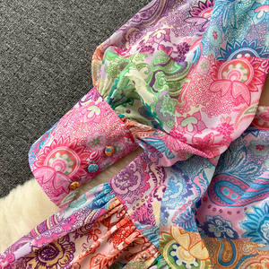 Abito casual a maniche lunghe con collo in piedi stampato personalizzato abito rosa altalena grande con lacci in vita <span class=keywords><strong>da</strong></span> donna - Product Image 2