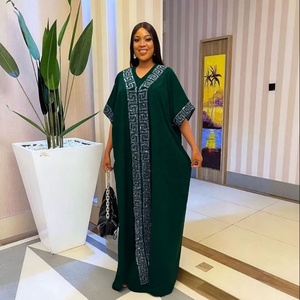 Abito Bubu da <span class=keywords><strong>Donna</strong></span> 2025 Nuovo Stile Moda Casual <span class=keywords><strong>Etnico</strong></span> Tinta Unita Ampio Africano Modesto con Diamanti - Product Image 1