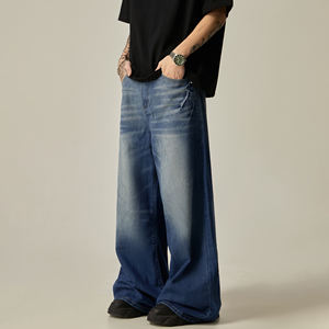 بنطلون جينز رجالي أمريكي ريترو أسود متوسط الغسيل واسع الساق بخصر متوسط وطراز الشارع العصري طويل وفضفاض مستقيم - Product Image 2