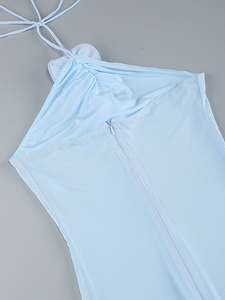 Evening Party Club <strong>Dresses</strong> <strong>Sexy</strong> Halter Neck 3D Flower Pencil Long <strong>Dress</strong> Women Light <strong>Blue</strong> Spaghetti Strap Cashmere Vacation Style - Product Image 4