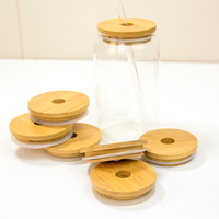 Gobelet en verre moderne jetable transparent de haute qualité 16oz/510ml, écologique, avec paille et couvercle en bois, pour tasses à thé, soucoupes et usage festif