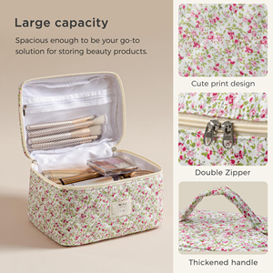 Cotton Quilted Makeup <b>Bag</b> Coquette Accessories Make up <b>Bag</b> Organizer Cute Floral Cosmetic Pouch Travel Makeup <b>Bag</b> for Women - Product Image 4