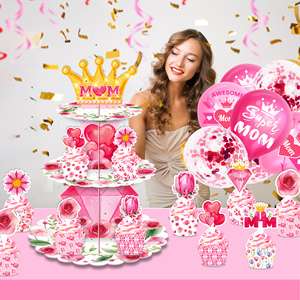 Huancai fête des mères gâteau support 3 niveaux couronne Floral Cupcake support Dessert tour décor pour <span class=keywords><strong>maman</strong></span> fête d'anniversaire fournitures - Product Image 6